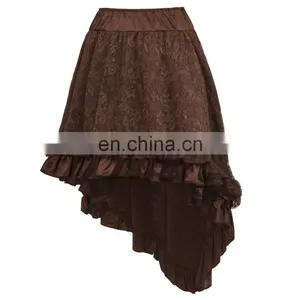Belle Poque Vintage Retro Lace Satin Elastic Waist Asymmetrical High-Low Coffee Skirt BP000329-2 thumbnail-3