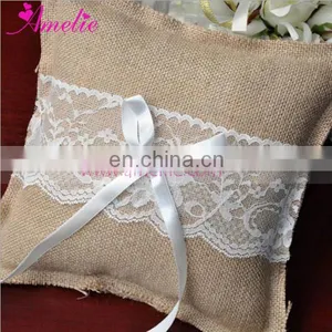 Linen With Lace Decoarted Wedding Ring Holder Pillow Set thumbnail-1