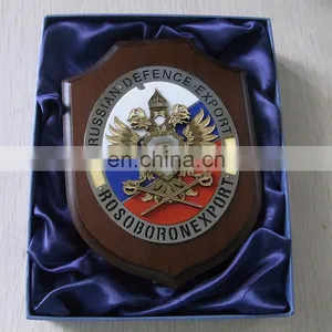Award Gifts Custom Metal Plate Wooden Plaque Trophy With Red Leather Gifts Box thumbnail-3