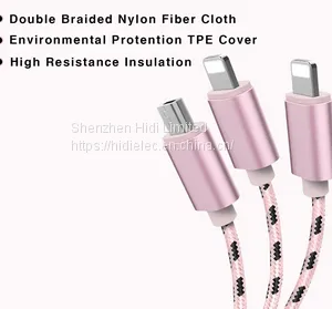 Multi Charging Cable 3-in-1 Multiple USB Fast Charger Cord With IOS Micro USB Type C Adaptors thumbnail-1