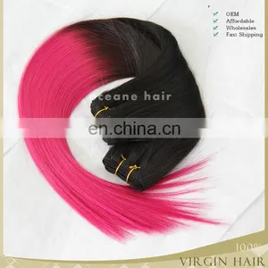 Cheap Real Hair Straight Ombre Human Remy Hair Pink Weave Hair thumbnail-2