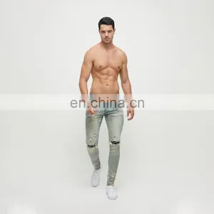 DiZNEW Denim Jeans Manufacturer Custom Hand Rhinestone Bandana Patch Distressed Jeans Man thumbnail-6