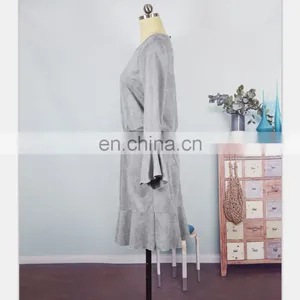 2019 New Autumn Family Look Mother Daughter Dress Long Sleeve Ruffle Grey Mom and Girls Dress (this Link for WOMAN) thumbnail-3