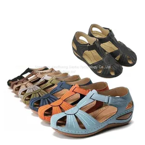 Customized Ladies Round Toe Wedge Heel Cutout Casual Lightweight Roman Beach Sandals for Women thumbnail-1