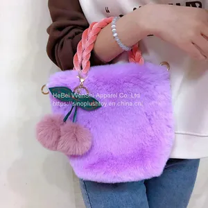 009Autumn Women's Bag Imitation Fur Bucket Bag Pink Single Shoulder Diagonal Bag Metal Chain Fashion Bag thumbnail-1