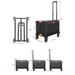 Foldable Portable Storage Box Plastic Shopping Cart Trolleys With Box Wheel Storage Cart thumbnail-5