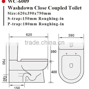 Two-Piece Washdown Watermark Toilet S/P Trap With Geberit or R&T Flush Valve Soft Closing Cover, Australian WELS WC-6009 Quality Choice thumbnail-2