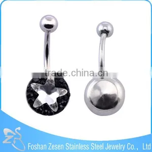 China Manufacturer Women Stainless Steel AB Star Stone Belly Bar Navel Ring thumbnail-4