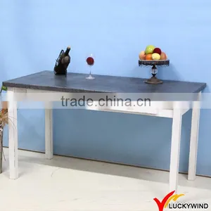 European Rectangle White Zinc Top Wood Table Antique thumbnail-1