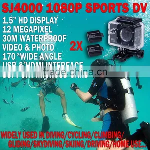 SJ4000 1080P Action Helmet DV 12MP 30m Diving Waterproof 2xBattery Sports Camera thumbnail-2