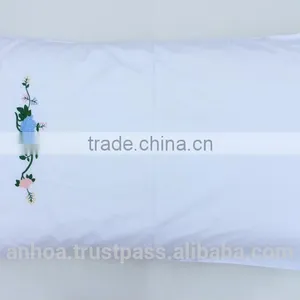 White Cotton Flowers Embroidered Hemstitched Pillowcases thumbnail-3