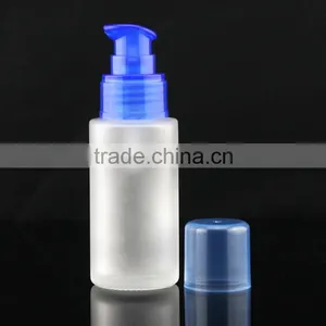 Frosted Lotion Glass Bottle With Blue Press Pump thumbnail-2