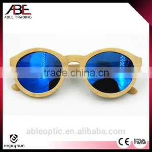 Round Cool 2016 Vogue UV400 Blue Mirror Lens Custom Italy Design Bamboo Wooden Polarized Sunglasses CE Supplier's Choice thumbnail-1