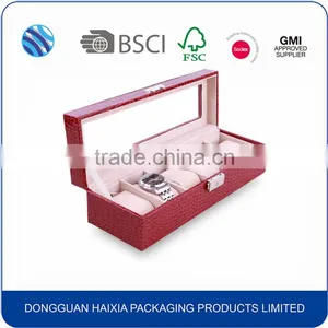 PU Leather 6 Slots Plastic Watch Box With PVC Clear Window thumbnail-6