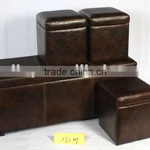 Set 4 Leather Storage Large Ottoman thumbnail-1
