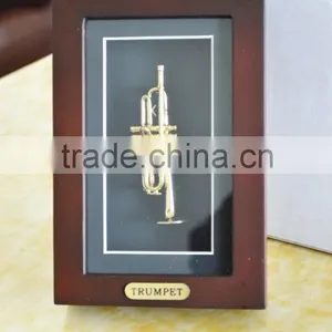 Music Gifts Gold Trumpet Model Frame With Wood thumbnail-1
