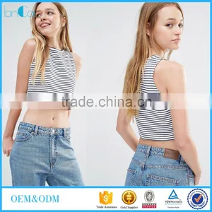 Custom Label New Fashion Ladies Tops Sleeveless Stripe Crop Top Ladies thumbnail-1