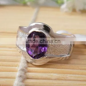 Large Stock Antique 925 Sterling Silver Amethyst Ring thumbnail-1