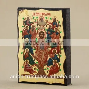 Greek & Russian Orthodox Wooden Icon. Jesus and 12 Disciples. thumbnail-1