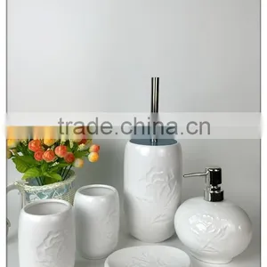 Embossed Rose White Ceramic Bathtroom Set thumbnail-1