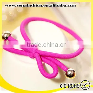 Small Quantity Knot Hair Bows Girls Elastic Hair Band With Beads thumbnail-5