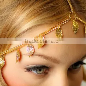 New Women Metal Leaves Tassels Headband Fashion Head Chain Hair Jewelry thumbnail-3