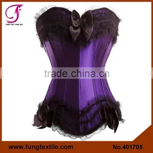 401705 Sexy Girls Lace Ribbon Satin Purple Corset thumbnail-1