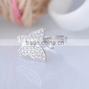 925 Sterling Silver Butterfly Ring With White Tanzania Stone Paving thumbnail-3