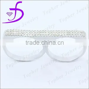 Two Finger Ring Designs in 925 Silver Fashion Zircon Two Finger Ring Wholesale thumbnail-1
