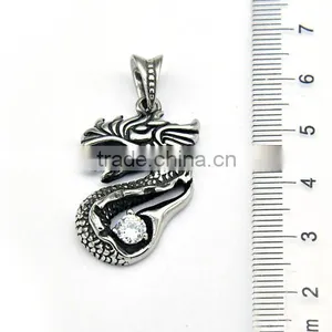 Classic Mens Silver Charm Necklace Punk Stainless Steel Dragon Pendant Casting Jewelry thumbnail-2