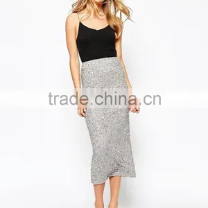 Silver Sequin Skirt Sequin Maxi Skirt for Women thumbnail-1