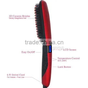 Newest LCD Temperature Fast Hair Brush Flat Iron Electric Hair Straightener Comb thumbnail-4