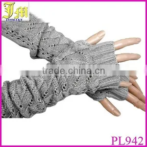 Fashion Women Ladies Black Gray Crochet Knit Stretch Long Fingerless Arm Warmers Gloves Cheap thumbnail-1