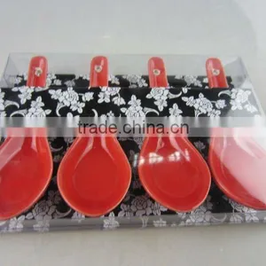 4 Pcs Red Glazed Porcelain Spoon Set thumbnail-1