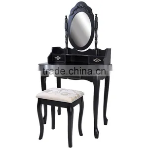 Black French Style Dressing Table With Oval Mirror thumbnail-1