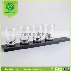 Clear 4 Pcs Beer Glass Cup With Black Wooden Rack and Plate thumbnail-1