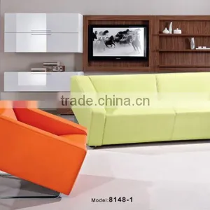 Leisure Yellow Orange Single Double Leather Sofa thumbnail-1