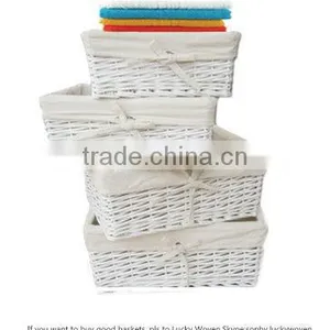 White Wicker Storage Basket With Cotton Liner (factory Supplier) thumbnail-1