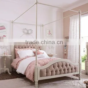 Princess Wonderland Luxury European Style Solid Wood Tufted Bed With Pure White Poster and Canopy BF11-02274e thumbnail-3