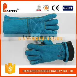 DDSAFETY Green Cow Split Leather Glove With Reinforced Blue Leather Palm Glove thumbnail-1