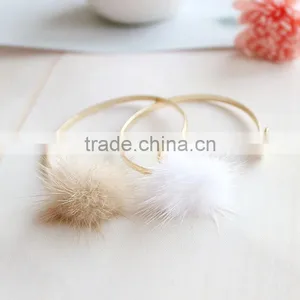 Mink Fur Pompon Cuff Bangle Marten Fur Pom Pom Cuff Bangle Customized Hug me Heart Gold Cuff Bangle thumbnail-5