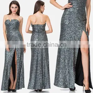 Free Sample Woman Casual Wholesale Long One Piece Maxi Fashion Black Lace and Sequin Evening Dress With Silver Threads thumbnail-4