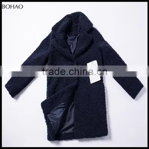 2015 Winter Fashion Blue French Terry Wool Fabric Coat thumbnail-1