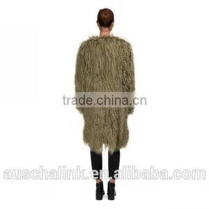 Best Selling Fashion Green Sheepskin Long Coats for Ladies thumbnail-3