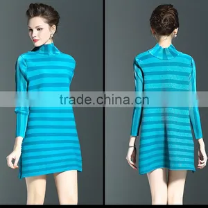 Spring Models Lady Casual Clothing Stripped Turtleneck Crinkled Dress thumbnail-4