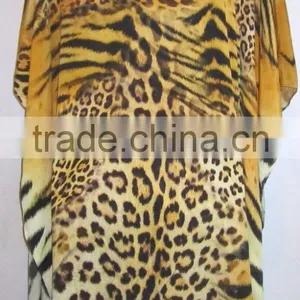 Leopard Print Crystal Embellished Tie up Kaftan CAFTAN Tunic Poncho Blouse thumbnail-5