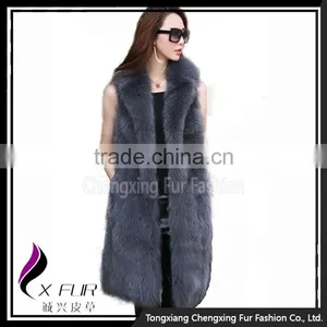 CX-G-B-17B China Supplier Fashion Women Fashion Fox Fur Long Fur Vest thumbnail-2