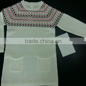 High Quality 2017 Kids Shoulder Flower Pattern Dress Sweater With Two Packets (W44) thumbnail-1
