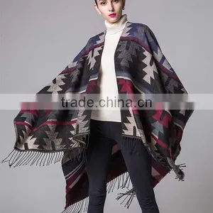Special Design New Year Ladies Scarf Rhombus Shape Printed National Wind Women Muffle With Tassels thumbnail-4