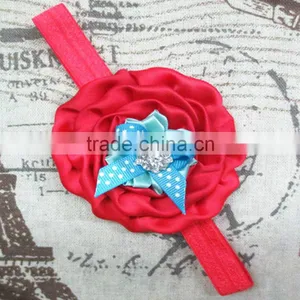 Latest Designs Baby Elastic Headband Wholesale, Ruffled Satin Flower Headband for Kids thumbnail-5